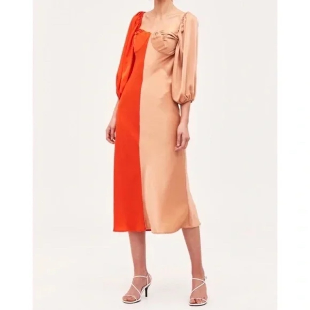 C/MEO Collective Two-Tone Orange and Beige Midi Dress